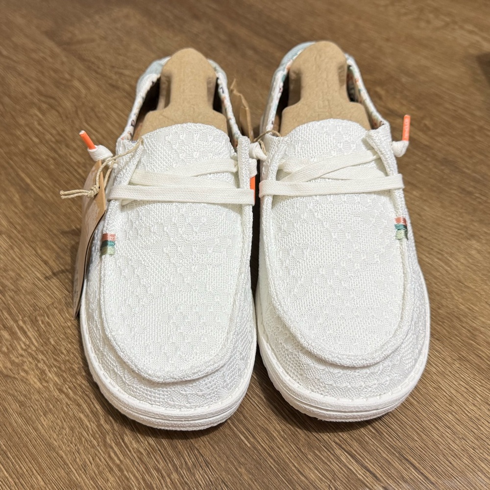 Hey Dude Wendy boho white crochet slip ons